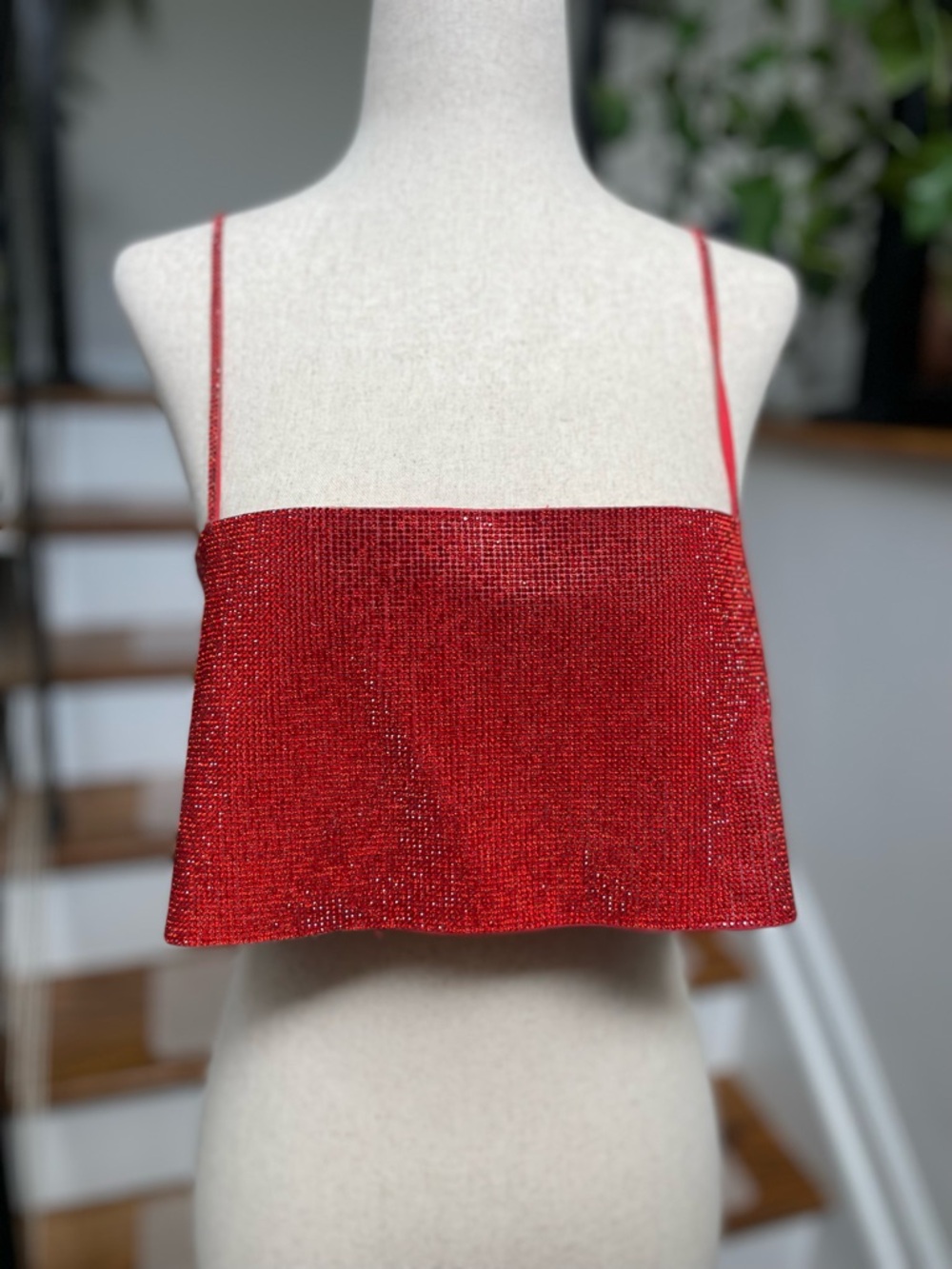 Zara Red Sequin Cropped Spaghetti-Strap Top